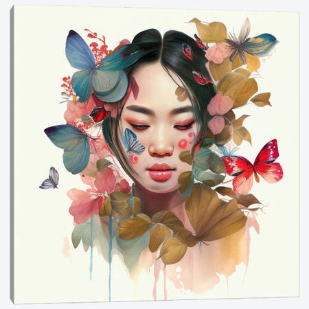 Watercolor Floral Asian Woman IX Canvas Print #CFS95} by Chromatic Fusion Studio Canvas Art