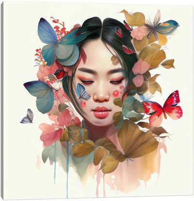 Watercolor Floral Asian Woman IX Canvas Art Print - Chromatic Fusion Studio