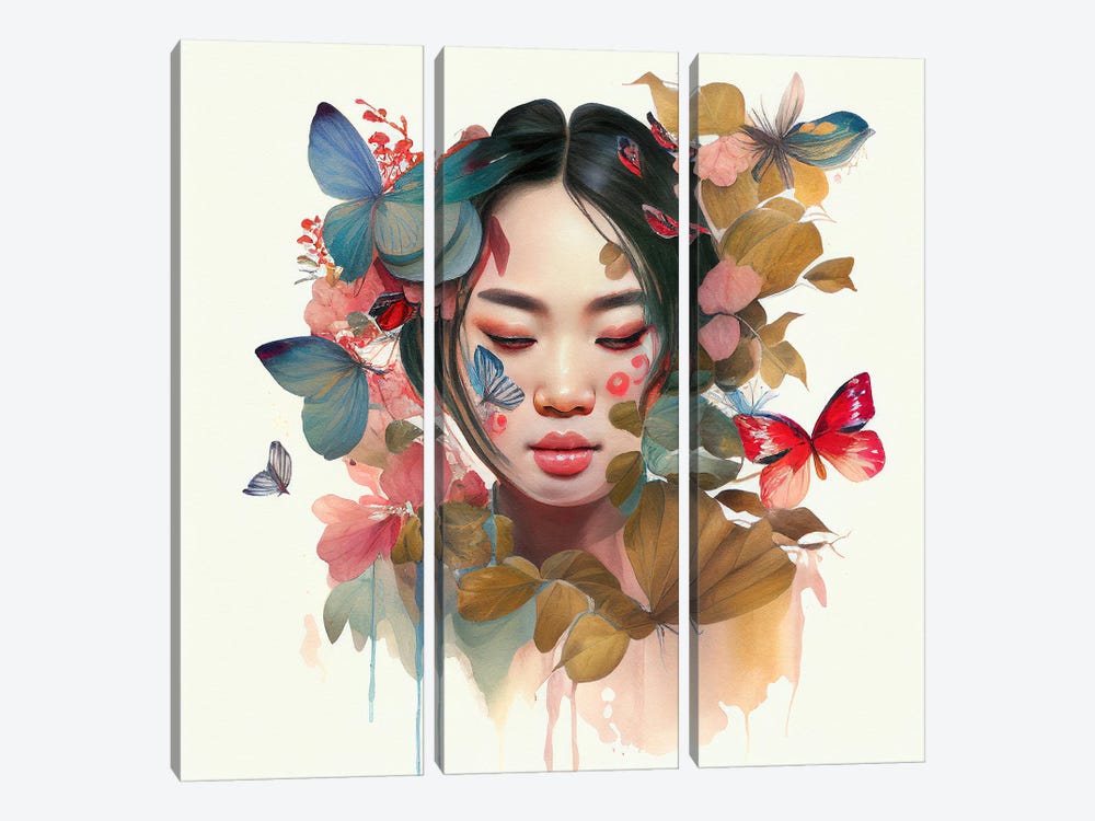 Watercolor Floral Asian Woman IX by Chromatic Fusion Studio 3-piece Canvas Art