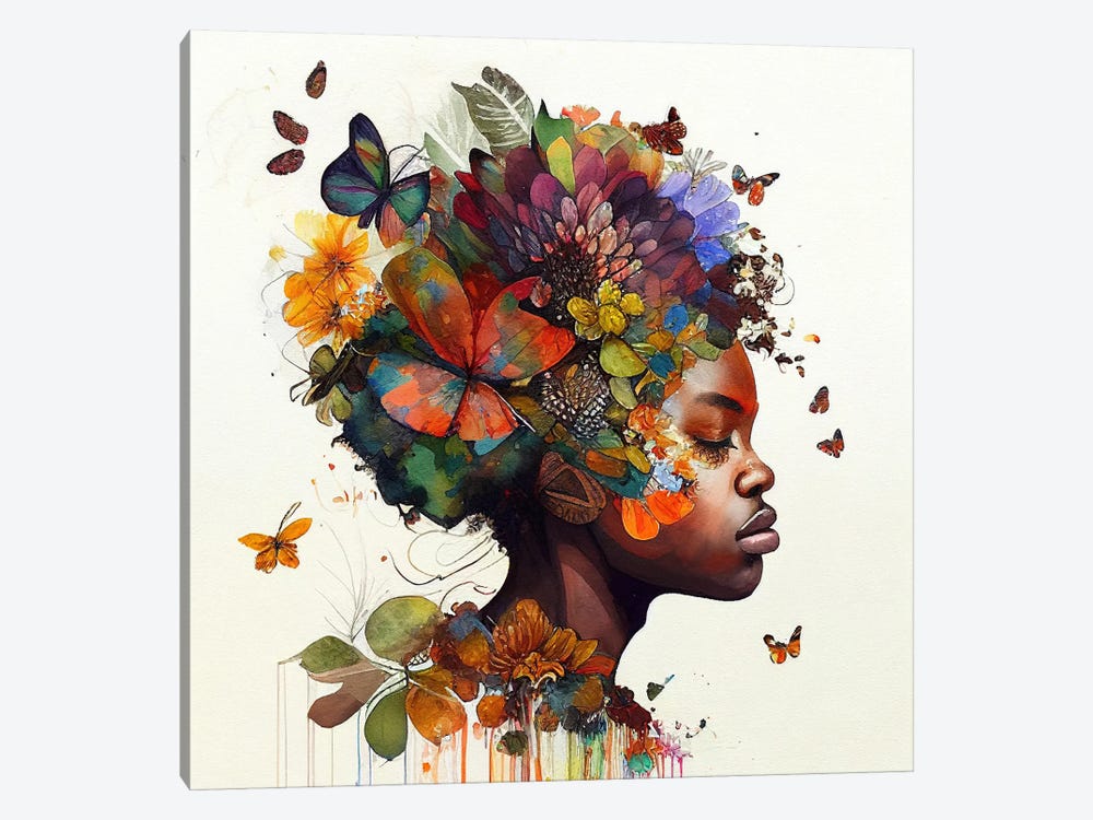 Watercolor Butterfly African Woman V by Chromatic Fusion Studio 1-piece Canvas Art Print