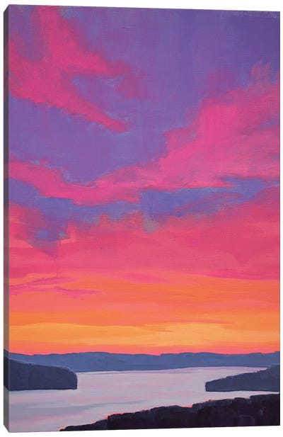 Sunset Over The River Canvas Art Print - Pops of Pink