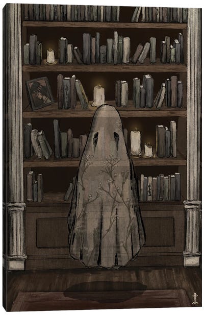 Ghost In The Library Canvas Art Print - Dark Academia