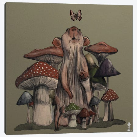 Rat In A Mushroom Forest Canvas Print #CGB50} by CrumbsAndGubs Canvas Print