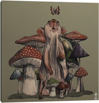 Rat In A Mushroom Forest Canvas Art Print - CrumbsAndGubs