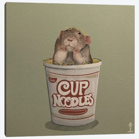 Cup Noodle Rat Canvas Print #CGB57} by CrumbsAndGubs Canvas Artwork