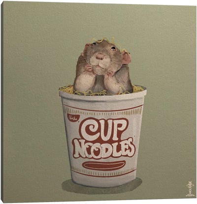 Cup Noodle Rat Canvas Art Print - Pasta Art