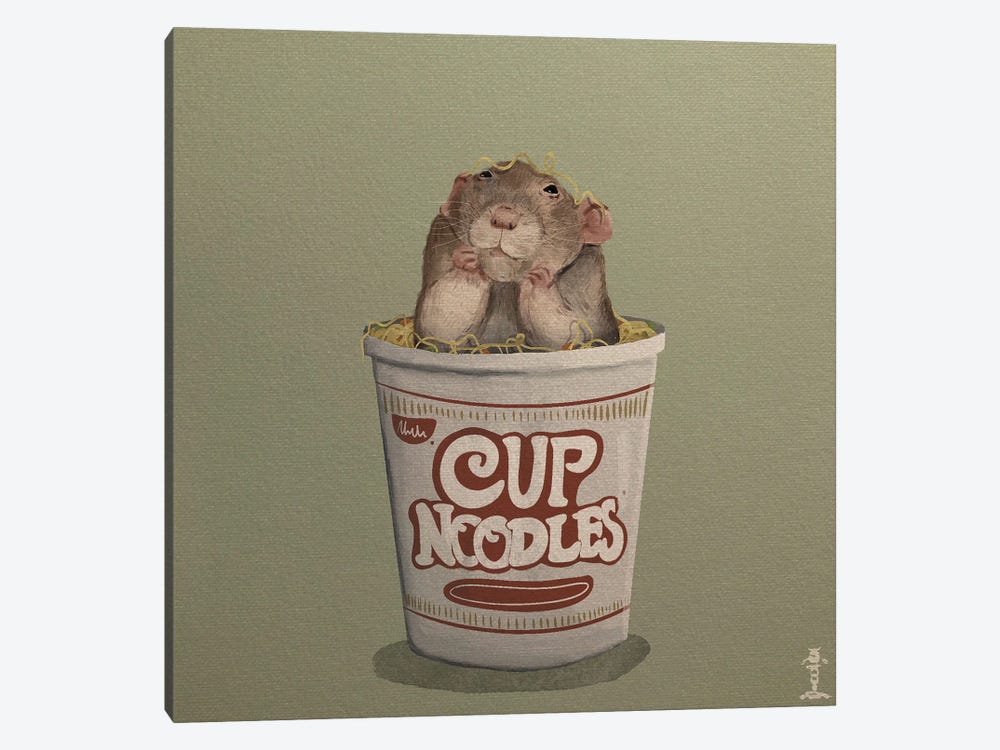 Cup Noodle Rat by CrumbsAndGubs 1-piece Canvas Wall Art