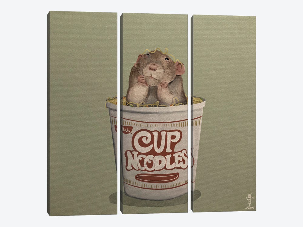 Cup Noodle Rat by CrumbsAndGubs 3-piece Canvas Artwork