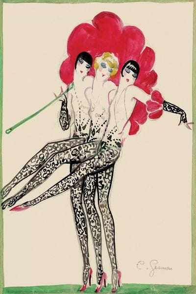 Moulin Rouge Triplettes Dancers Costume Sketch, 1920s by Charles Gesmar art print