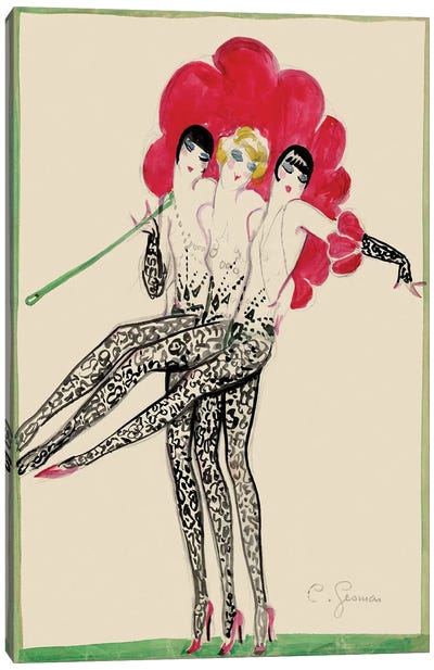 Moulin Rouge Triplettes Dancers Costume Sketch, 1920s Canvas Art Print - Concert Posters