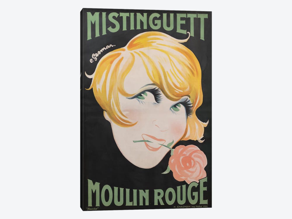 Moulin Rouge Mistinguett Advertisement, 1928 by Charles Gesmar 1-piece Canvas Art Print