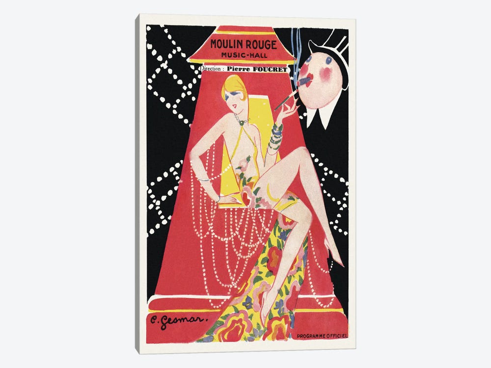 Moulin Rouge Ca C'est Paris! Programme, 1920s by Charles Gesmar 1-piece Canvas Art Print