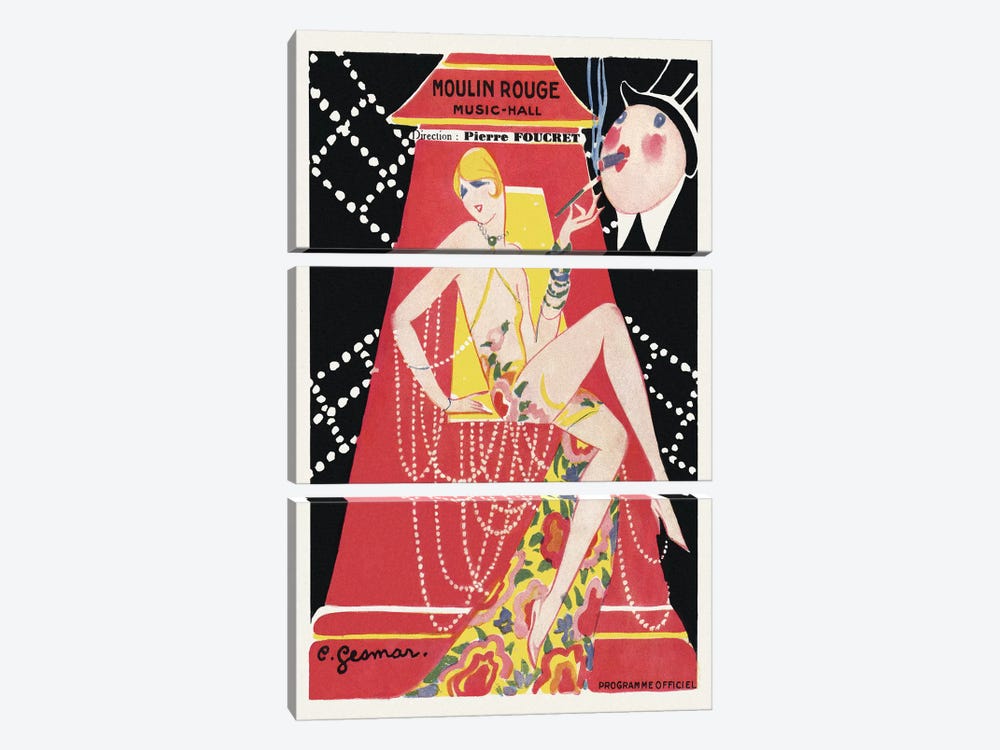 Moulin Rouge Ca C'est Paris! Programme, 1920s by Charles Gesmar 3-piece Canvas Print