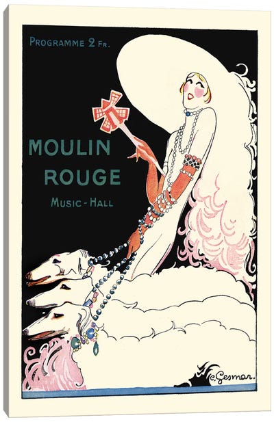 Moulin Rouge Music-Hall Programme: Paris Qui Tourne, 1920s Canvas Art Print - Paris Typography