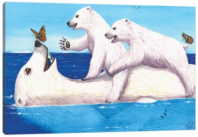 The Floaters Canvas Art Print - Polar Bear Art