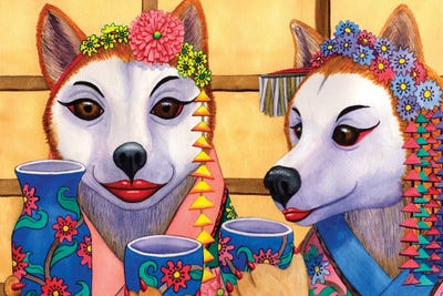 The Wining Saki Sippers by Catherine G McElroy metal wall art