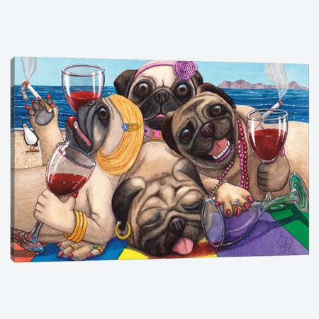 Wining Pile Of Pugs! Canvas Print #CGM135} by Catherine G McElroy Canvas Print