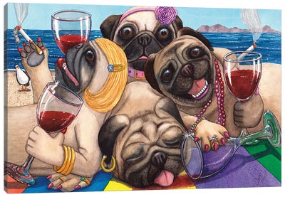 Wining Pile Of Pugs! Canvas Art Print - Catherine G McElroy