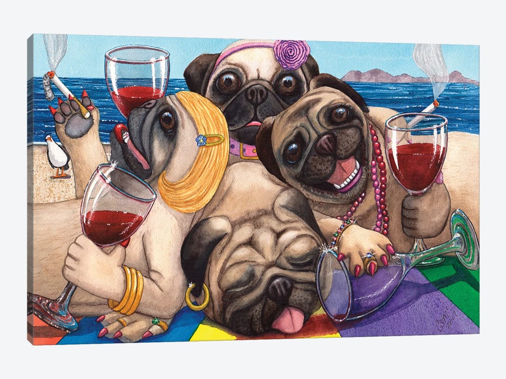 Wining Pile Of Pugs! by Catherine G McElroy 1-piece Canvas Wall Art