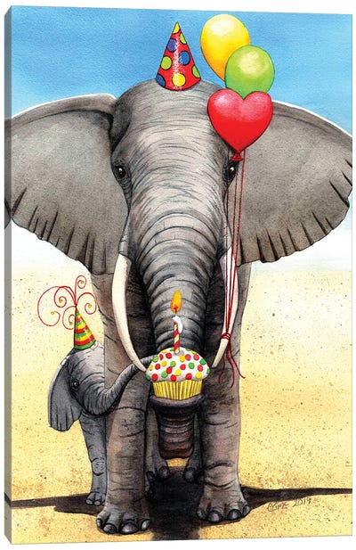 Birthday Elephant Canvas Art Print - Balloons
