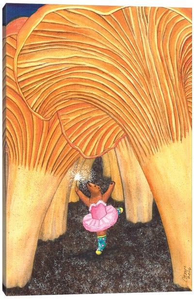 Girl Bear In Galoshes Canvas Art Print - Mushroom Art