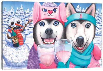Wining In A Winter Wonderland Canvas Art Print - Siberian Husky Art