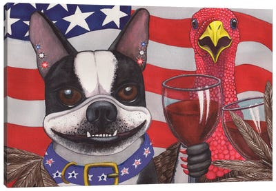 All American Wieners Canvas Art Print - Boston Terrier Art