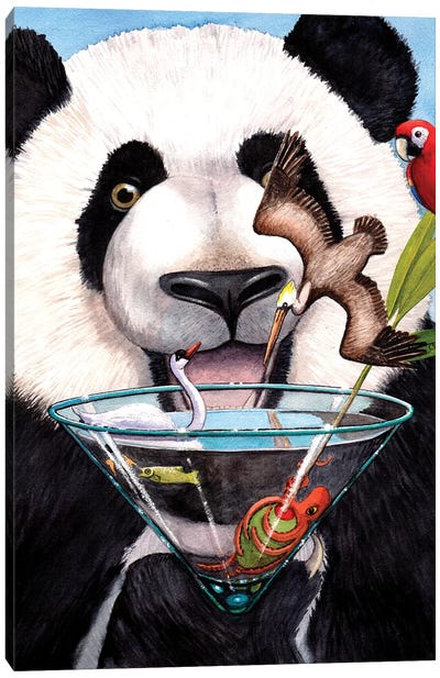 Party Panda Canvas Art Print - Martini