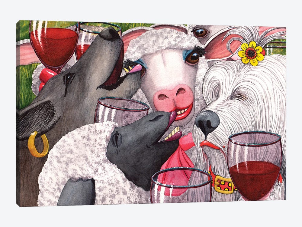 Sheepishly Wining With The Bitches by Catherine G McElroy 1-piece Canvas Artwork