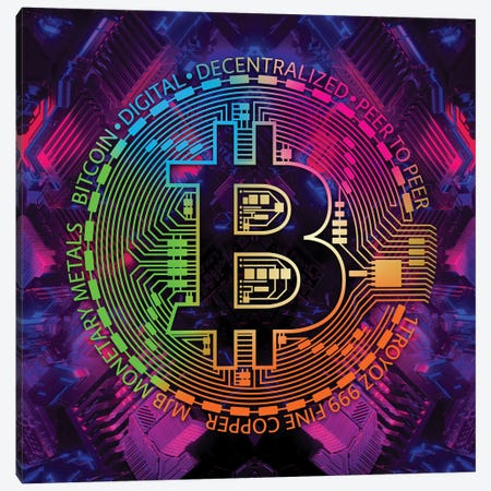 Bitcoin Rainbow Canvas Print #CGR71} by Cameron Gray Art Print