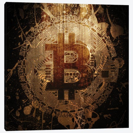 Bitcoin Grunge Canvas Print #CGR73} by Cameron Gray Art Print