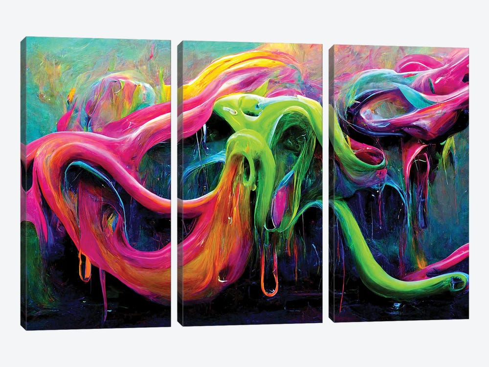 Neon Paint Splash by Cameron Gray 3-piece Canvas Print
