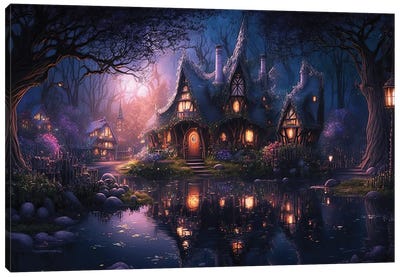 Fantasy Village Canvas Art Print - Haunted House Art