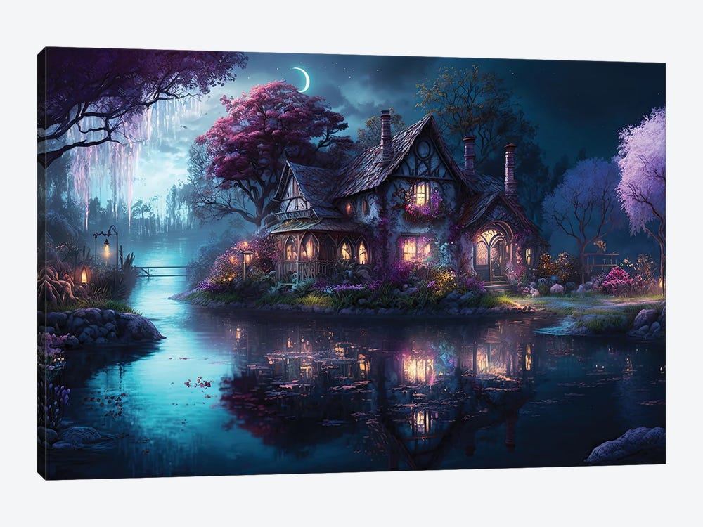 Lake Home At Night by Cameron Gray 1-piece Canvas Art