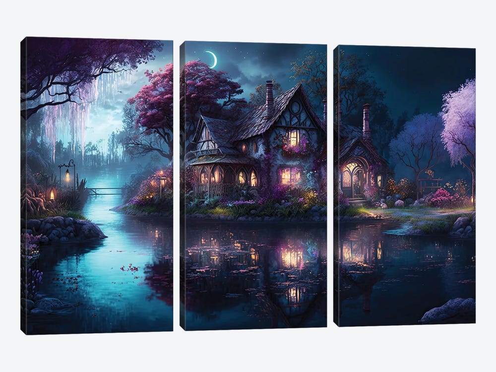 Lake Home At Night by Cameron Gray 3-piece Canvas Art