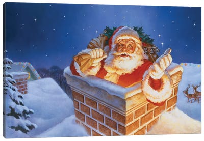 Chimney Santa Canvas Art Print - Santa Claus Art