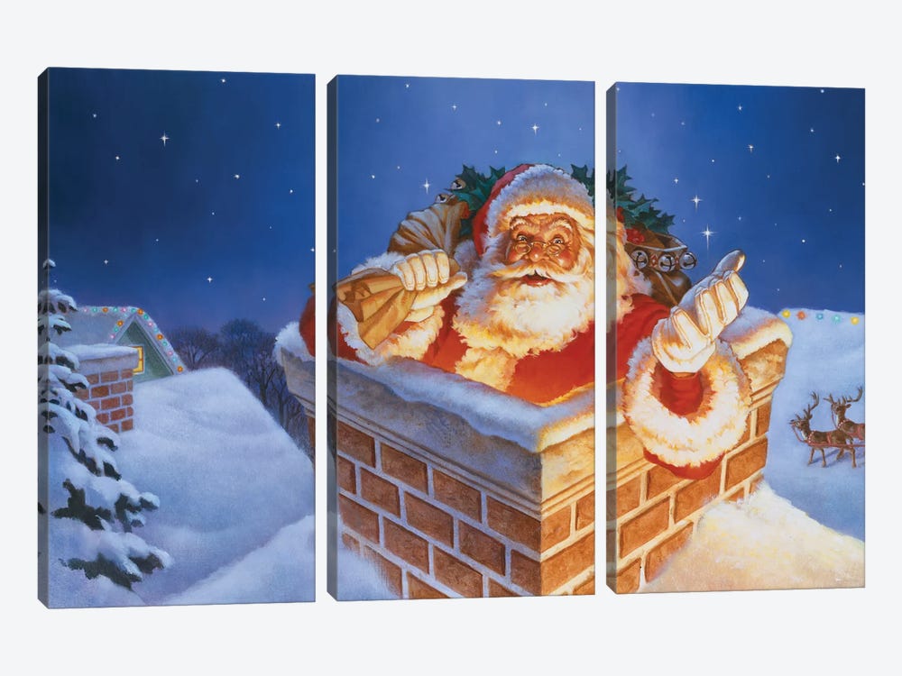 Chimney Santa by Corbert Gauthier 3-piece Canvas Art Print