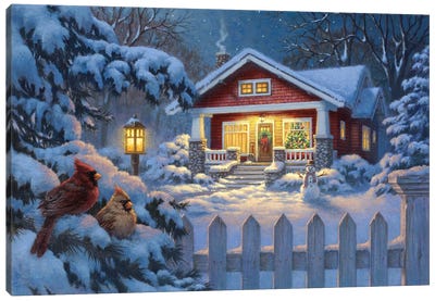 Christmas Bungalow Red Canvas Art Print - Christmas Scenes