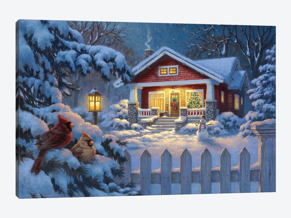 Christmas Bungalow Red by Corbert Gauthier 1-piece Canvas Artwork