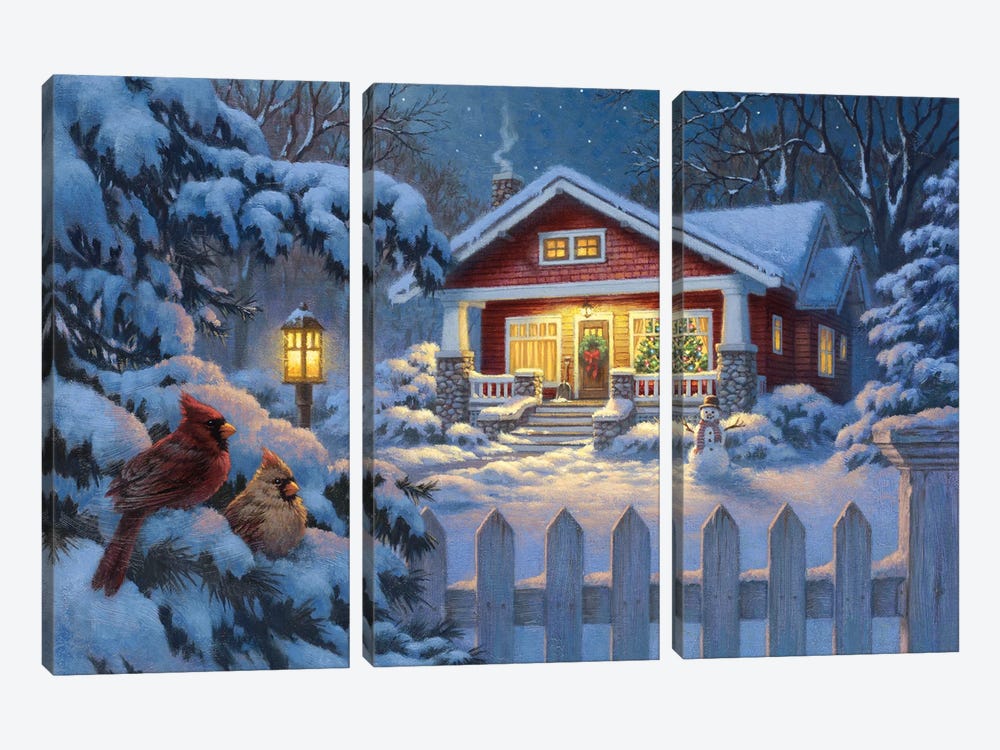 Christmas Bungalow Red by Corbert Gauthier 3-piece Canvas Wall Art