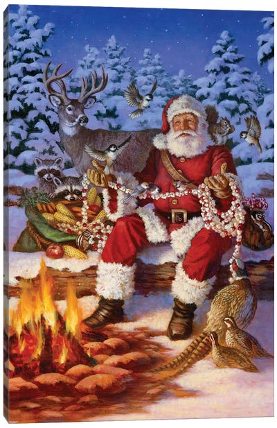 Christmas Campfire Canvas Art Print - Santa Claus Art