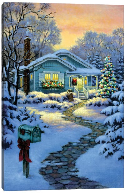 Christmas Cottage Canvas Art Print - Christmas Scenes