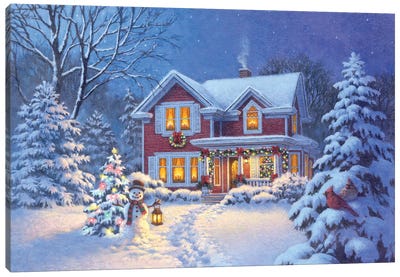 Christmas Greetings Canvas Art Print - Snowman Art