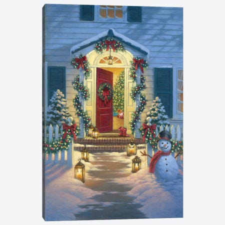 Christmas Porch Canvas Print #CGT18} by Corbert Gauthier Art Print