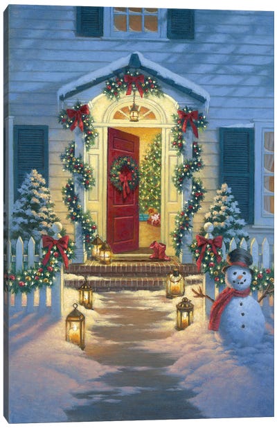 Christmas Porch Canvas Art Print - Christmas Scenes