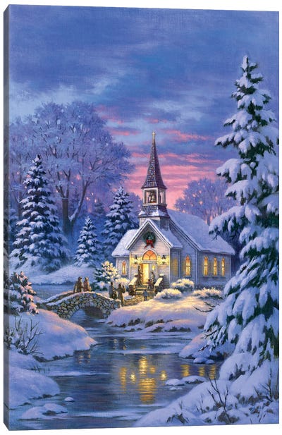 Country Church Canvas Art Print - Winter Art