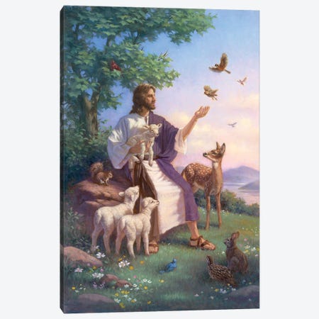 Jesus With Animals Canvas Print #CGT33} by Corbert Gauthier Canvas Art Print