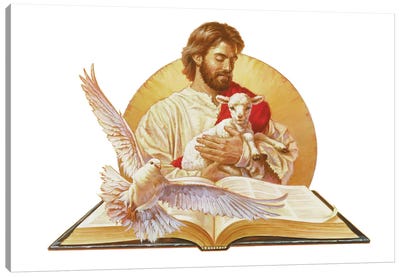 Jesus, Lamb, & Dove Canvas Art Print - Dove & Pigeon Art