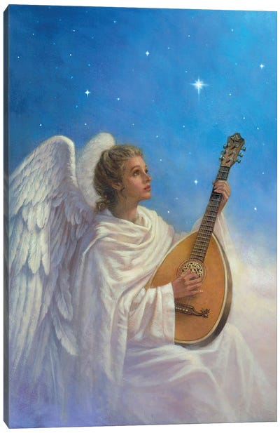 Angel With Lute Canvas Art Print - Christmas Angel Art