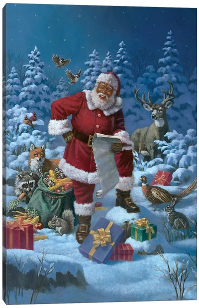 Moonlight Christmas Party Canvas Art Print - Santa Claus Art